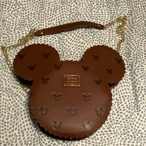 Loungefly Brown Mickey Mouse Crossbody Bag with Gold Chain
